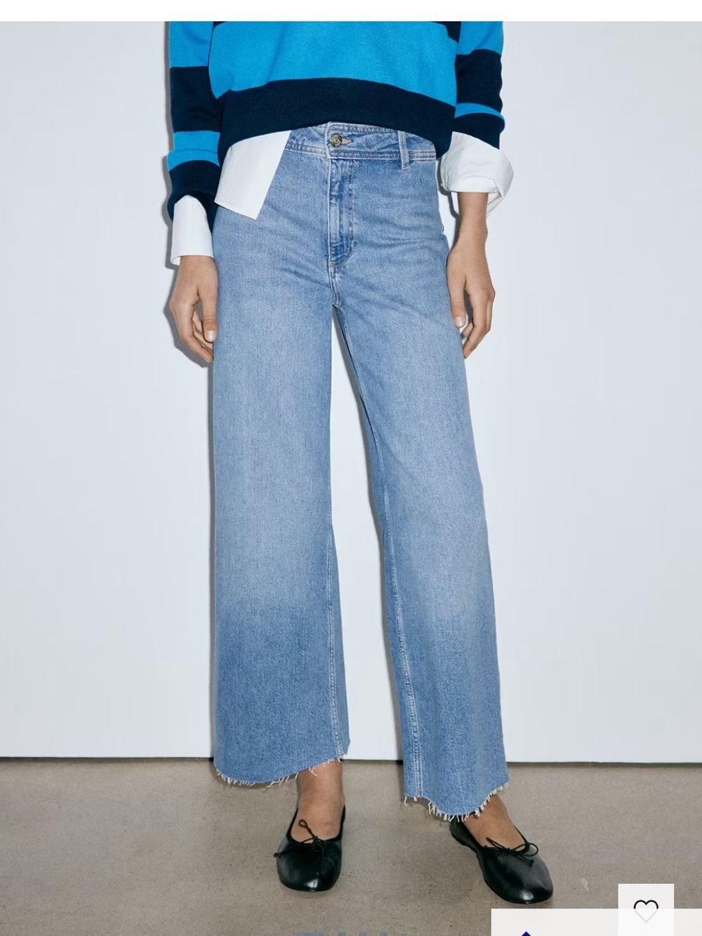 Mango Ming Catherine Light Blue Wide-Leg Frayed-Hem Jeans